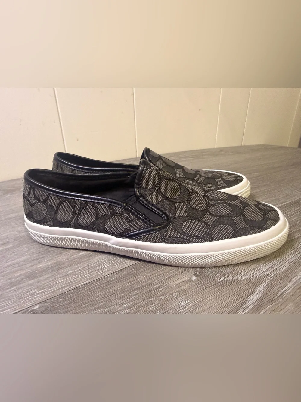 Coach Chrissy Black Signature C Logo Slip-On Sneaker Shoes Sz 7.5B